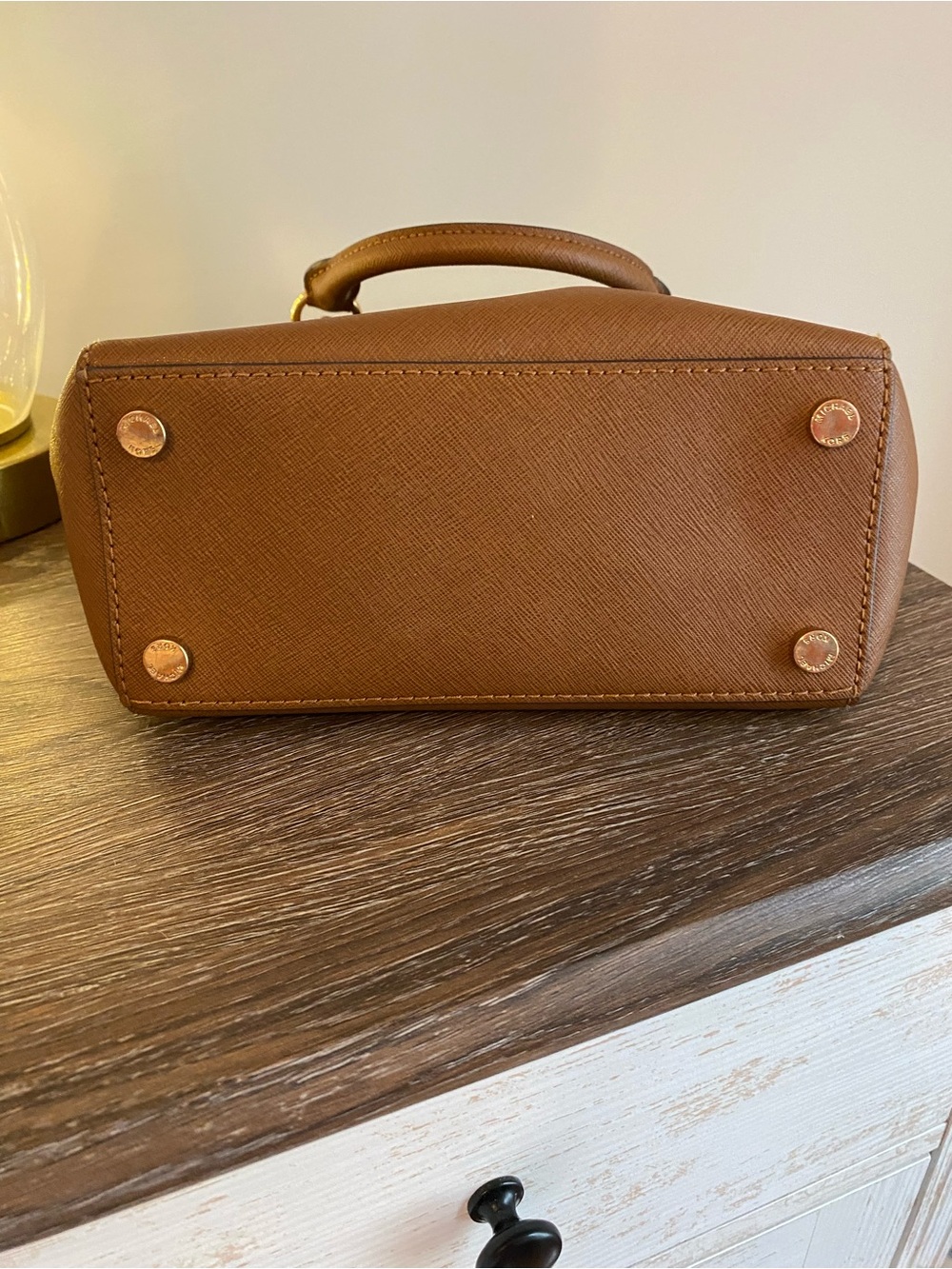 Michael Kors Brown Studded Saffiano Leather Mini Satchel with Gold Hardware! - Picture 7 of 7